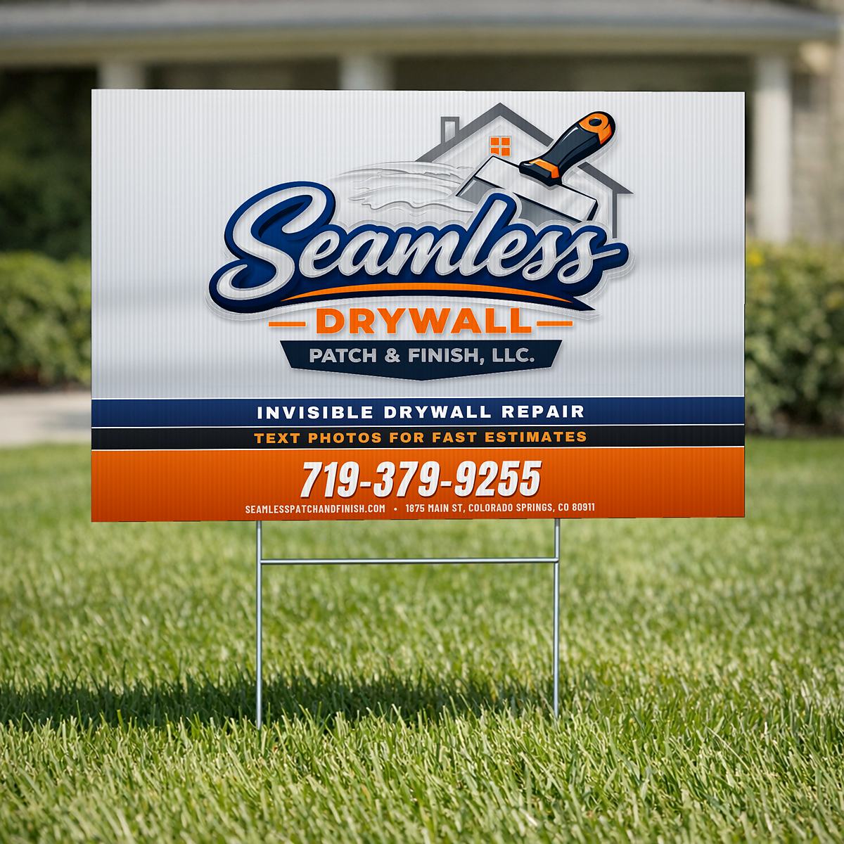 Seamless Patch &amp; Finish yard sign outside a Colorado home